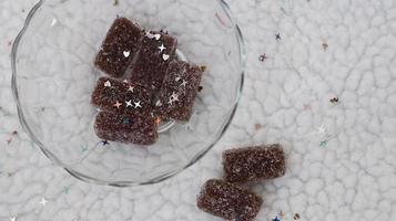 Jelly Candies With Sugar Coating In Glass Bowl photo