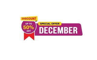 50 Percent december discount offer, clearance, promotion banner layout with sticker style. vector