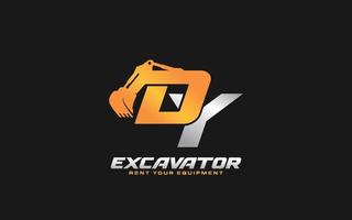 DY logo excavator for construction company. Heavy equipment template vector illustration for your brand.