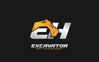 EH logo excavator for construction company. Heavy equipment template vector illustration for your brand.