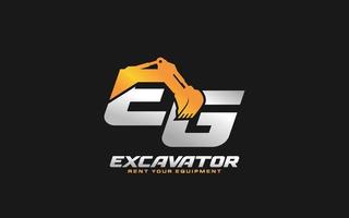 EG logo excavator for construction company. Heavy equipment template vector illustration for your brand.