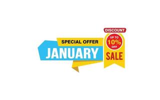 10 Percent JANUARY discount offer, clearance, promotion banner layout with sticker style. vector