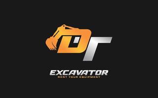 DT logo excavator for construction company. Heavy equipment template vector illustration for your brand.