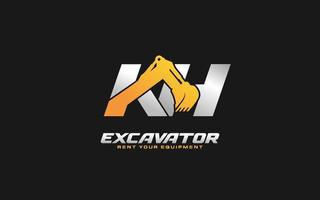 KH logo excavator for construction company. Heavy equipment template vector illustration for your brand.