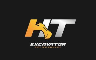 HT logo excavator for construction company. Heavy equipment template vector illustration for your brand.