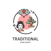 Japan Travel and Tourism Thin Line Icon Concept. Vector