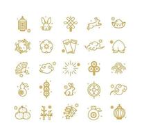 Chinese New Year Signs Thin Line Icons Set. Vector