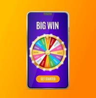 Realistic Detailed 3d Mobile Phone Screen with Casino Fortune Wheel. Vector