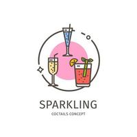 Coctails Sparkling Thin Line Icon Concept. Vector