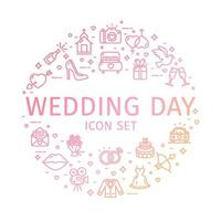 Wedding Day Round Design Template Thin Line Icon Concept. Vector