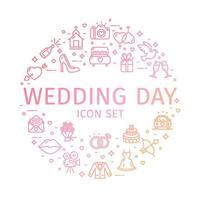 Wedding Day Round Design Template Thin Line Icon Concept. Vector