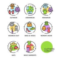 Clothing Concept Thin Line Icons Labels Set. Vector