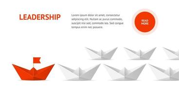 tarjeta de banner de concepto de liderazgo de barco de papel. vector
