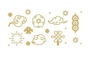 Asian Design Element Thin Line Set. Vector