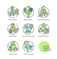 Green Energy Concept Thin Line Icons Labels Set. Vector