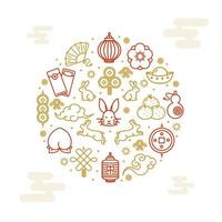 Chinese New Year Round Design Template Thin Line Icon Concept. Vector