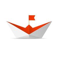 Realistic Detailed 3d Paper Boat with Red Flag. Vector