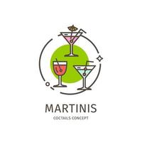 Coctails Martinis Thin Line Icon Concept. Vector