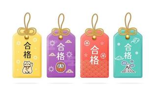 Realistic Detailed 3d Different Japan Amulet Set. Vector
