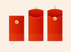 conjunto de sobres o paquetes rojos chinos 3d detallados y realistas. vector