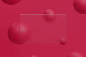 3d abstract background. Glass morphism concept with geometric shapes - sphere, ball, bubble. Frosted glass effect. Trendy viva magenta color of the 2023 year. Vector illustration realistic