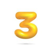 3d vector cartoon render yellow shiny number 3 three design web element isolated on white background