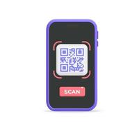 Qr code scan on dark smartphone screen mobile app mockup template design illustration vector