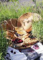 Summer picnic on a lavender field photo