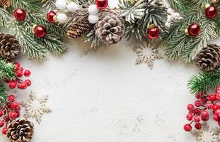 Christmas Decoration. Holiday Decorations on White Wooden Background. photo