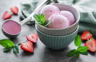 Homemade strawberry  ice cream with fresh strawberries photo