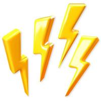 lightning, stop, danger. 3d Lightning Sign Yellow Color. Design in plastic realistic cartoon style. Volume set of icon isolated on white background. Vector illustration.