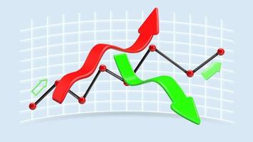 Growth chart. Trade arrow. Stock price chart. Realistic 3D design, vector render. Change in value. Exchange trading. Annual and quarterly profit report.