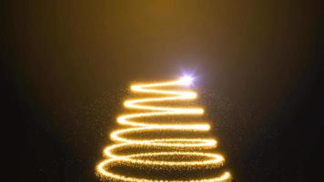 Natale giallo nuovo anno albero festivo a partire dal luminosa raggiante brillante bellissimo particelle e Linee. astratto sfondo. video nel alto qualità 4k, movimento design