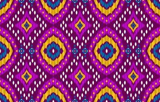 Ornate ikat patterns on purple background. Geometric tribal vintage retro style. Ethnic fabric ikat seamless pattern. Indian navajo folk ikat print vector illustration. Design texture fabric textile.