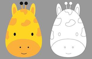 Giraffe face cartoon character. Cute outline giraffe animal face coloring book for kids. Vector illustration. Outline icon giraffe head. Cartoon face logo.