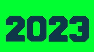 2023 tekst aniamtion voor gelukkig nieuw jaar groen scherm. laten vallen brief 2023 animatie. geschikt voor felicitatie gelukkig nieuw jaar 2023 video