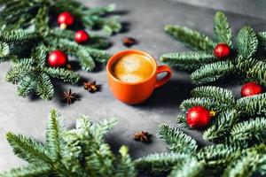 Christmas composition on a gray background. photo