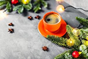 Morning coffee composition. Christmas picture. photo