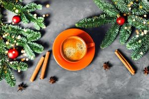 Morning coffee composition. Christmas picture. photo