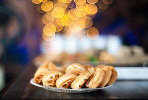 festive cookies with bokeh background photo