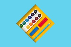 Color background with art materials. photo