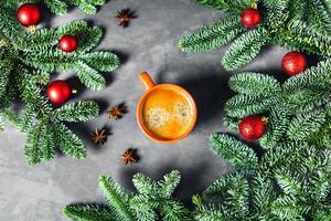 Morning coffee composition. Christmas picture. photo