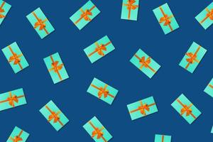 Mint gift boxes on a blue background. photo