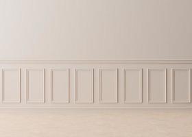 Empty room, cream wall with moldings. Only wall and floor. Mock up interior. Free, copy space for your furniture, picture and other objects. 3D rendering. photo
