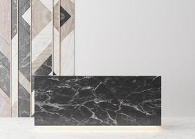 Black marble reception counter in modern room. Registration desk in hotel, spa or office. Reception mock up with copy space for branding, logo. Contemporary style. 3D rendering. photo
