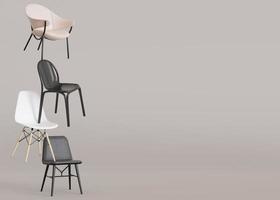 Modern chairs on beige background with copy space for text, advertisement. Furniture store, interior details. Furnishings sale. Template with empty space. Minimalist design. 3d render. photo