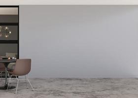 Room with concrete floor, gray wall and empty space. Table with chairs. Mock up interior. Free, copy space for your furniture, picture, decoration and other objects. 3D rendering. photo