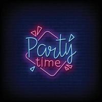 Neon Sign party time with brick wall background vector