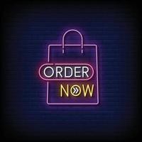 neon sign order now with brick wall background vector illustration