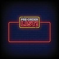 Neon Sign pre-order list with brick wall background vector